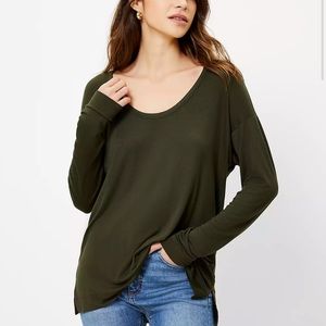 Loft.long sleeve scoop neck tee, olive green,Small (2)